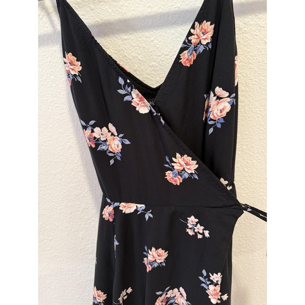Abercrombie & Fitch Dress Womens Small Black Floral Wrap Midi Sleeveless V Neck - Picture 13 of 13